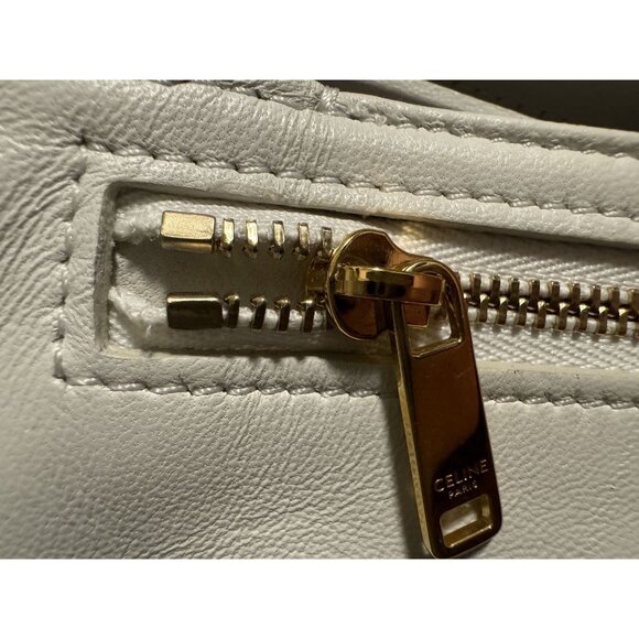 Celine Triomphe White Leather Shoulder Bag With Gold Hardware - Picture 16 of 16